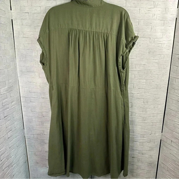 OLD NAVY Button Down Shirt Dress Olive Green casual, grunge cotton with pockets - Picture 2 of 10